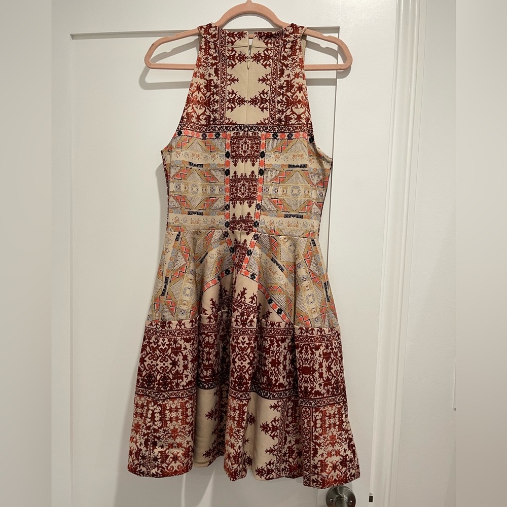 H&M Beige and Red Patterned Dress